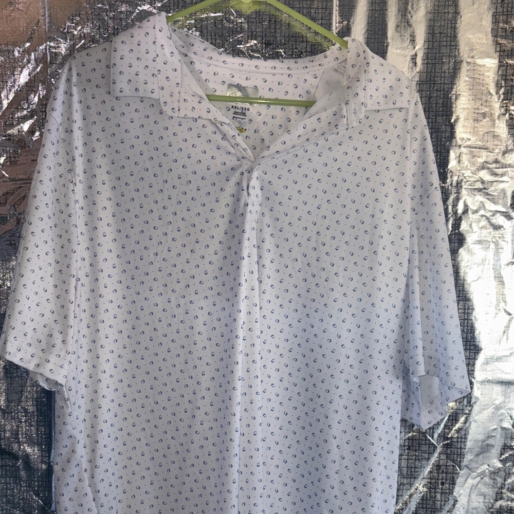 Greg Norman Collection White Polo with Blue Pattern
